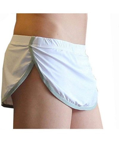 Men Split Side Boxer Short Briefs Loose Underpants Comfortable Boxer Shorts U Convex Pouch Home Sleep Shorts - White - CR18ZG...