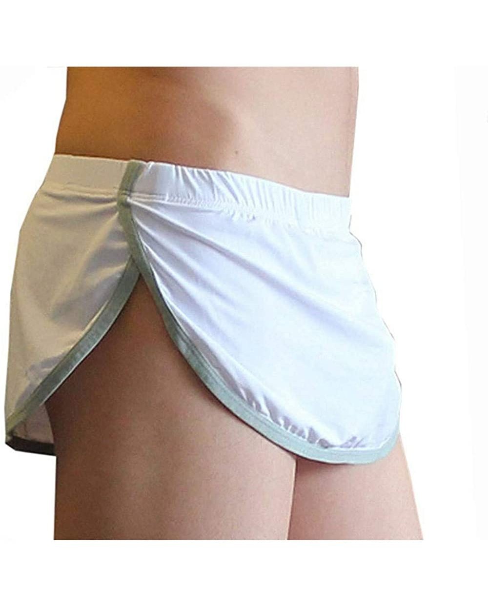 Men Split Side Boxer Short Briefs Loose Underpants Comfortable Boxer Shorts U Convex Pouch Home Sleep Shorts - White - CR18ZG...