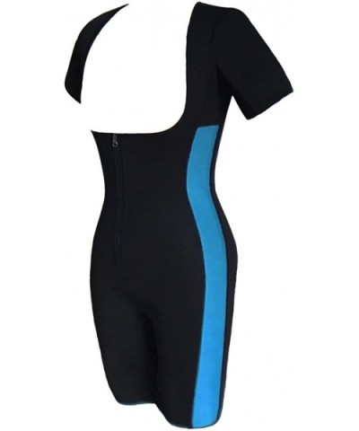 Mid-Thigh Over Bust Slimming Body Suit Sports Skinny Singlet with Front Zipper for Weight Loss - Black-blue - C0186U9LWMD $50...