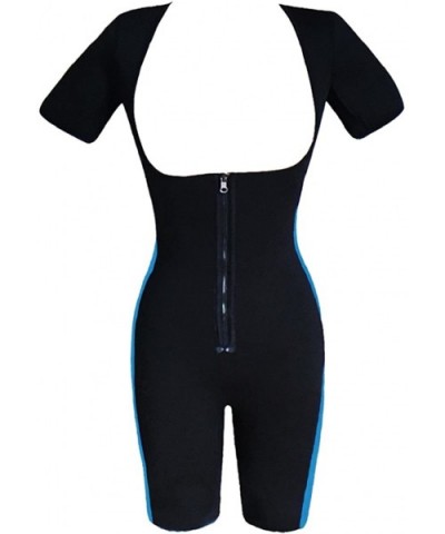 Mid-Thigh Over Bust Slimming Body Suit Sports Skinny Singlet with Front Zipper for Weight Loss - Black-blue - C0186U9LWMD $50...