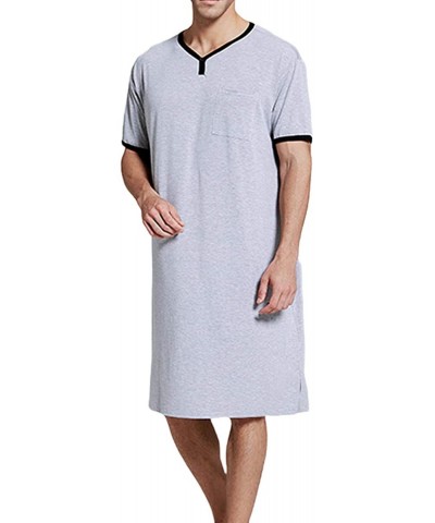 Men's Summer Nightshirt- Comfy V Neck Short Sleeve Soft Loose Pajama Sleep Shirt - Grey - CR19CA7NQG6 $33.43 Sleep Tops