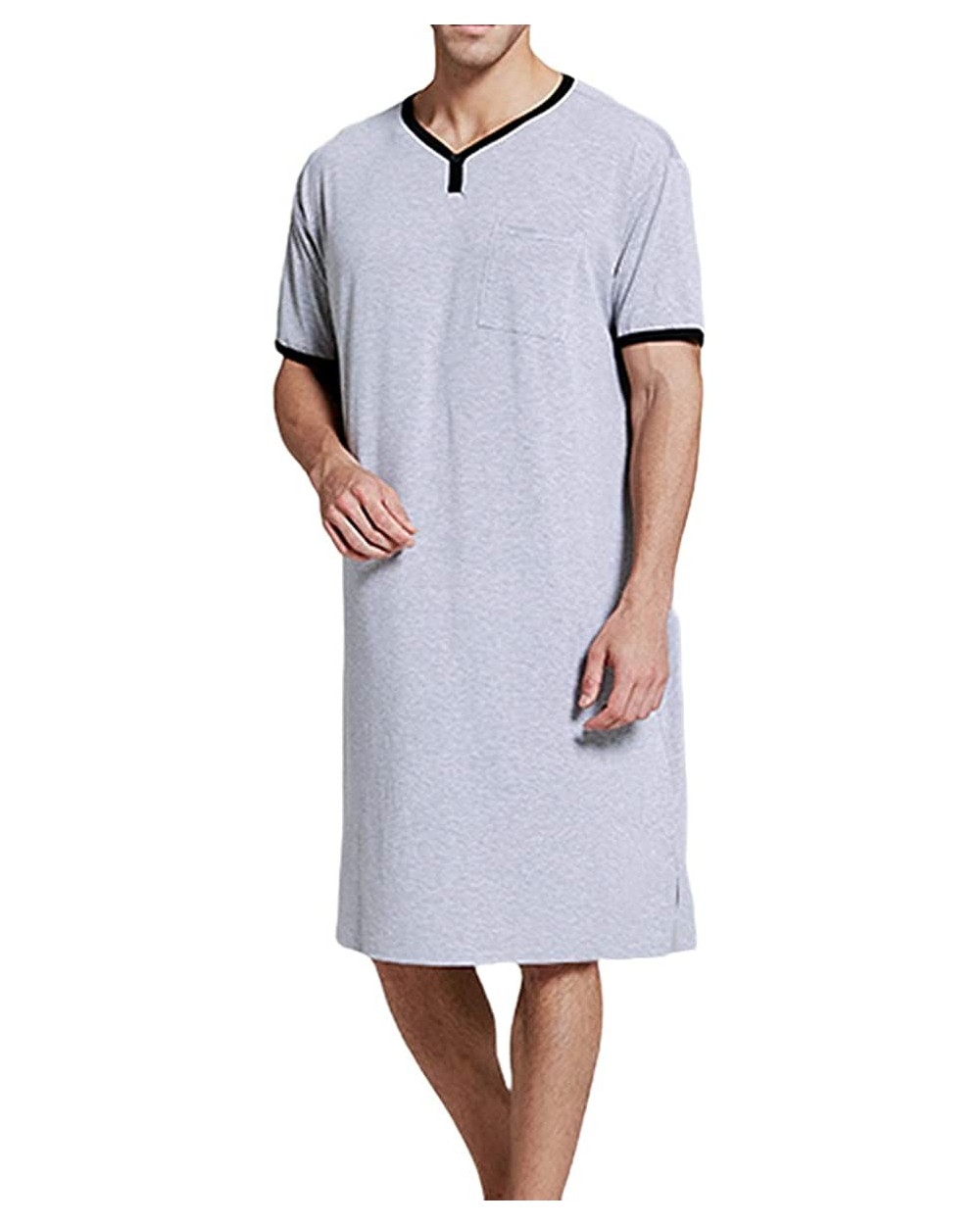 Men's Summer Nightshirt- Comfy V Neck Short Sleeve Soft Loose Pajama Sleep Shirt - Grey - CR19CA7NQG6 $33.43 Sleep Tops