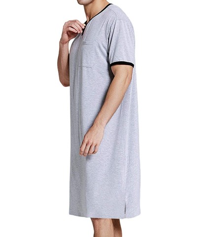 Men's Summer Nightshirt- Comfy V Neck Short Sleeve Soft Loose Pajama Sleep Shirt - Grey - CR19CA7NQG6 $33.43 Sleep Tops