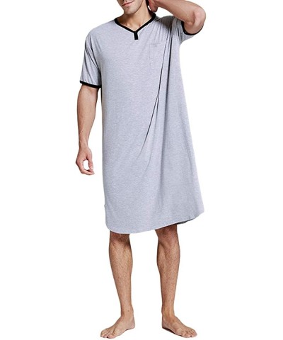 Men's Summer Nightshirt- Comfy V Neck Short Sleeve Soft Loose Pajama Sleep Shirt - Grey - CR19CA7NQG6 $33.43 Sleep Tops