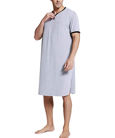 Men's Summer Nightshirt- Comfy V Neck Short Sleeve Soft Loose Pajama Sleep Shirt - Grey - CR19CA7NQG6 $33.43 Sleep Tops