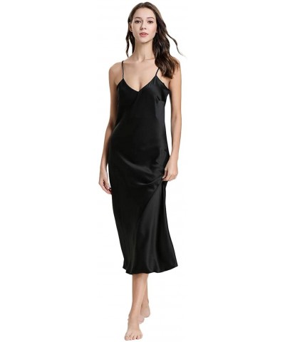 Women's Sexy Lingerie V Neck Nightgown Satin Sleepwear Chemise Slip Nightwear - Black - CK18WL0MR3Q $35.32 Nightgowns & Sleep...