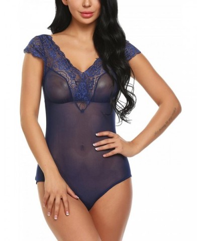 Lingerie for Women Teddy Lingerie One Piece Babydoll Mini Bodysuit - Navy Blue 1 - CS18Y243HOR $14.40 Baby Dolls & Chemises