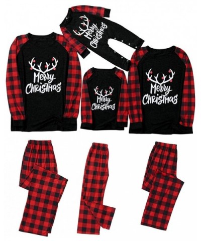 Matching Family Pajamas Sets Christmas PJ's with Deer Long Sleeve Tee Tops and Red Plaid Pants Loungewear - CU18A49CTW7 $30.2...