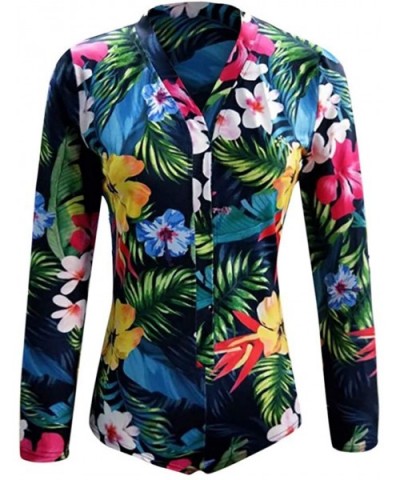 Fashion Jumpsuit for Women Ins Print Long Sleeve Nightwear Sleepwear Tracksuit - Plant Navy - CQ198GY4SEZ $38.35 Sets