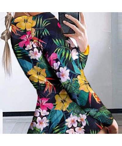 Fashion Jumpsuit for Women Ins Print Long Sleeve Nightwear Sleepwear Tracksuit - Plant Navy - CQ198GY4SEZ $38.35 Sets