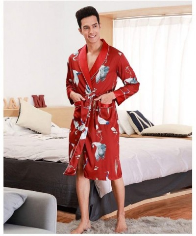 Mens Bathrobe/Long Sleeve Thin Section V-Neck Kimono Pajamas Lightweight Lapel Belt Robes-Red-XL - Red - C7193E72D05 $50.48 R...