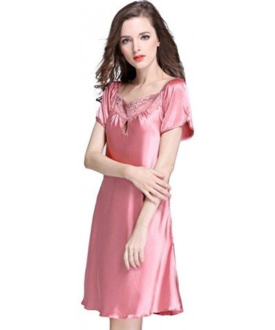 Women's Lace Crew Neck Nightgown Short Sleeve Sleep Shirt Pajamas Coral US L-Tag 2XL - C417YSNWRK4 $24.12 Nightgowns & Sleeps...