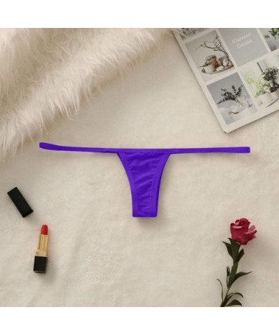 Sexy Women Lace V-String Briefs Panties Thongs G-String Lingerie Underwear - Purple - CN199UTQWKY $14.74 Thermal Underwear