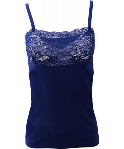 Luxury 100% Mako Cotton Women's Lace-trimmed Camisole. Proudly Made in Italy. - Bleu - CN18TIA4OZO $28.44 Camisoles & Tanks