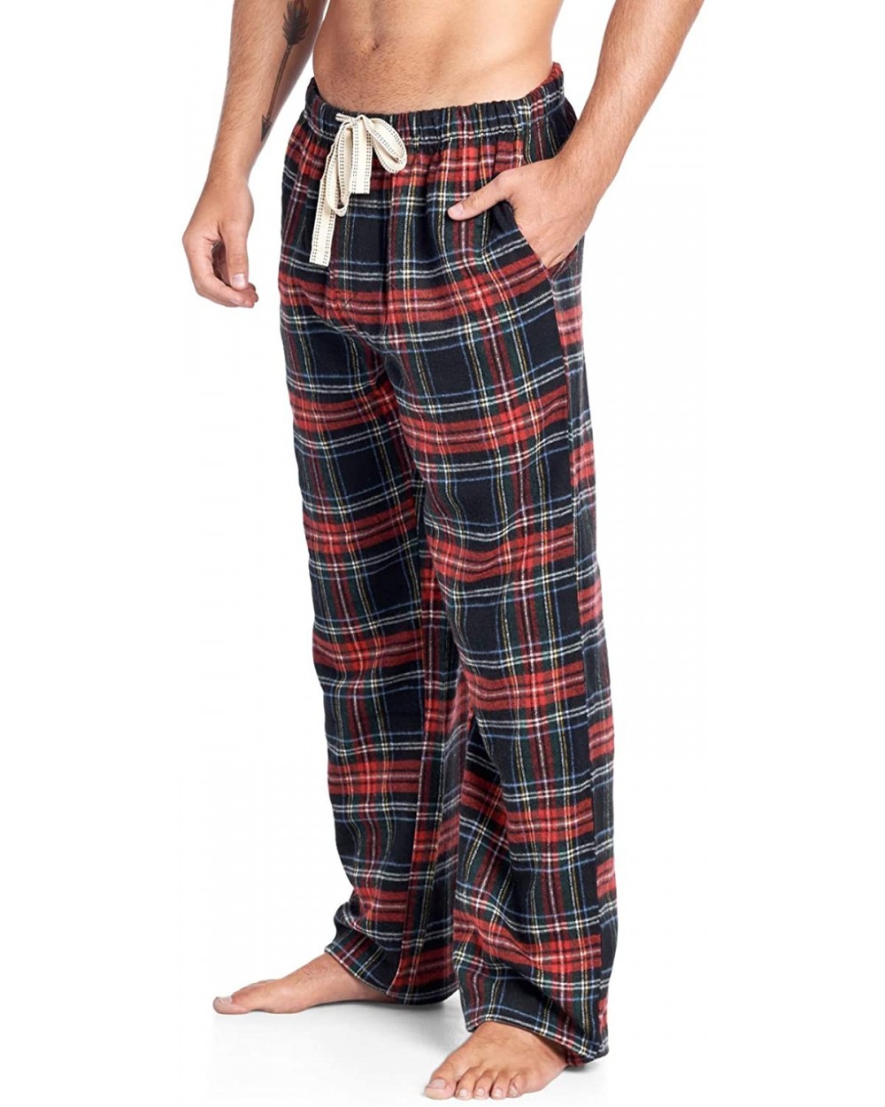 Mens Super Soft Flannel Plaid Pajama Sleep Pants - Black Stewart - CX18DK4HY39 $19.40 Sleep Bottoms