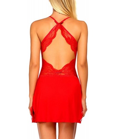 Women Lingerie Lace Chemise Sleepwear Babydoll Teddy Lingerie - Red - CO194UH8Z86 $27.21 Slips