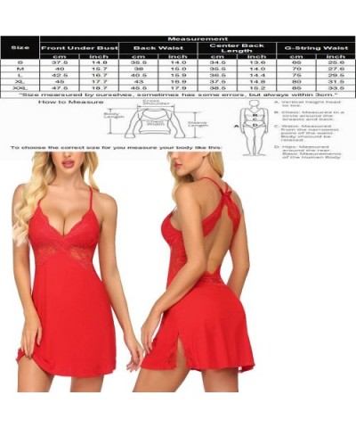 Women Lingerie Lace Chemise Sleepwear Babydoll Teddy Lingerie - Red - CO194UH8Z86 $27.21 Slips