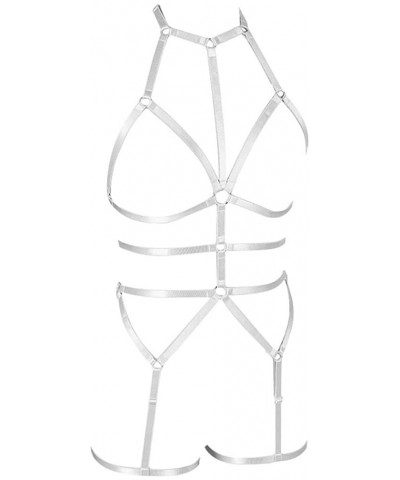 Women's Lingerie cage Set Full Body Harness Bra Garter Punk Gothic Belt Festival Rave Stretchy Fabric Plus Size - White - CB1...