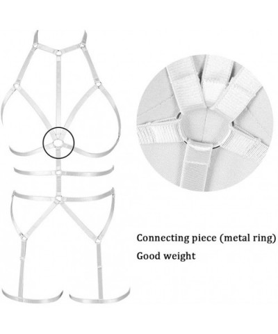 Women's Lingerie cage Set Full Body Harness Bra Garter Punk Gothic Belt Festival Rave Stretchy Fabric Plus Size - White - CB1...