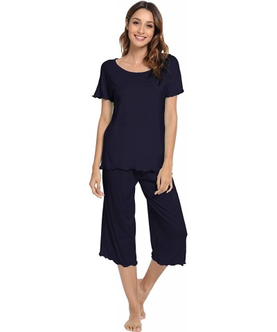 Womens Bamboo Pajamas Soft Pajama Sets Comfy Short Sleeves Loungewear Plus Size Sleepwear Top with Capri Pants Pjs S-4X - A-n...