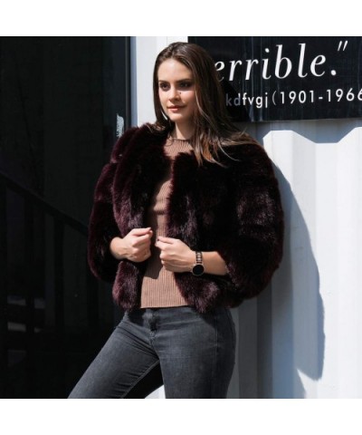 Brown Fox Fur Jacket Fauxfur Cardigan Plush Crop Tops Luxury Party Wear Clubwear Loose Fluffy Outwear - Brown - C5192HS4S92 $...