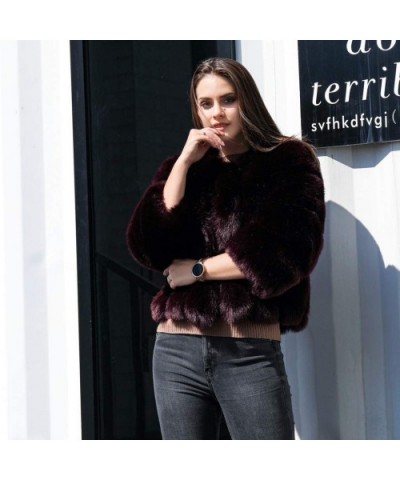 Brown Fox Fur Jacket Fauxfur Cardigan Plush Crop Tops Luxury Party Wear Clubwear Loose Fluffy Outwear - Brown - C5192HS4S92 $...