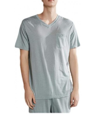 Mens Lounge Wear Short Sleeve Cotton Linen 2-Piece Pajamas Set with Shorts - 2 - CT19DZ7AWDN $49.17 Sleep Sets