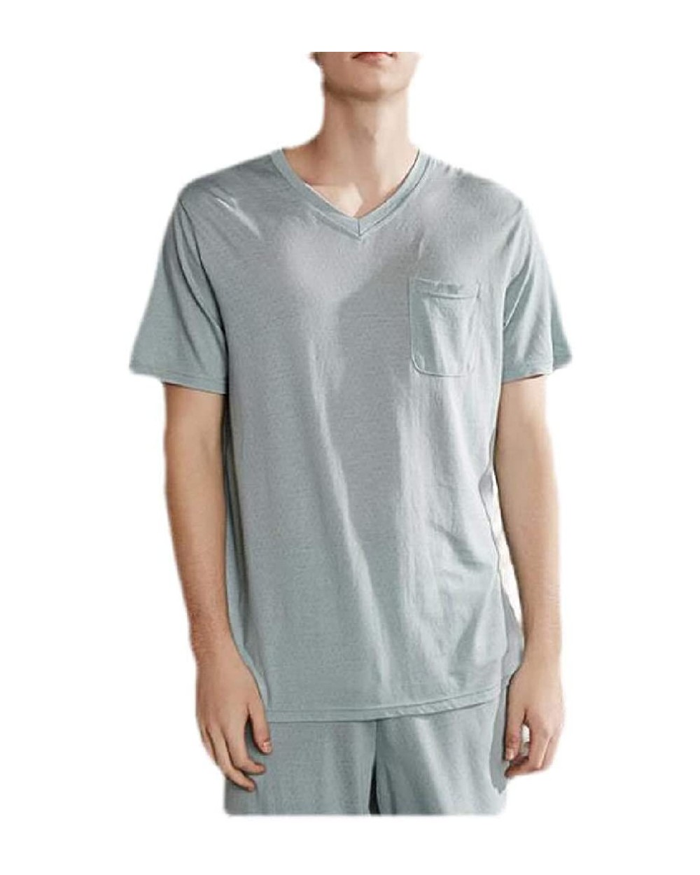 Mens Lounge Wear Short Sleeve Cotton Linen 2-Piece Pajamas Set with Shorts - 2 - CT19DZ7AWDN $49.17 Sleep Sets