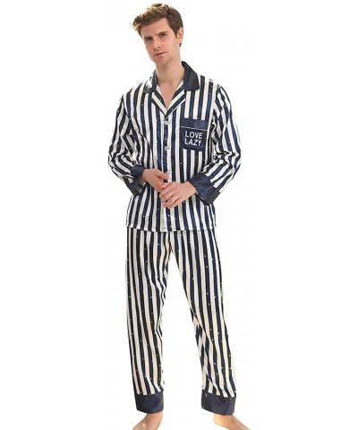 Men's Classic Satin Pajama Set Sleepwear Mens Silk Satin Pajamas Set Classic Sleepwear Loungewear - Stripe - CD18XT0KL6I $53....