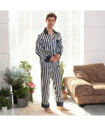 Men's Classic Satin Pajama Set Sleepwear Mens Silk Satin Pajamas Set Classic Sleepwear Loungewear - Stripe - CD18XT0KL6I $53....