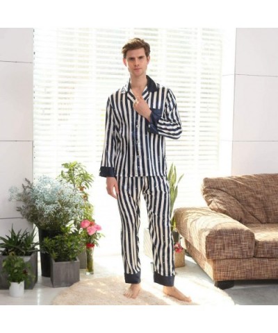 Men's Classic Satin Pajama Set Sleepwear Mens Silk Satin Pajamas Set Classic Sleepwear Loungewear - Stripe - CD18XT0KL6I $53....