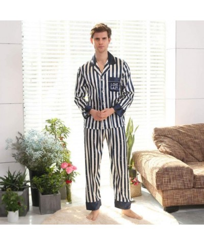 Men's Classic Satin Pajama Set Sleepwear Mens Silk Satin Pajamas Set Classic Sleepwear Loungewear - Stripe - CD18XT0KL6I $53....