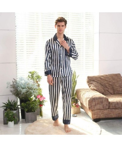 Men's Classic Satin Pajama Set Sleepwear Mens Silk Satin Pajamas Set Classic Sleepwear Loungewear - Stripe - CD18XT0KL6I $53....