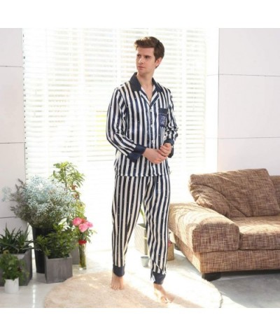 Men's Classic Satin Pajama Set Sleepwear Mens Silk Satin Pajamas Set Classic Sleepwear Loungewear - Stripe - CD18XT0KL6I $53....