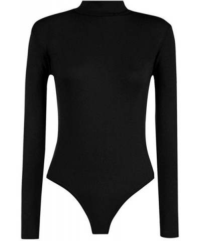 Womens Ladies Long Sleeve Polo Turtle Neck Plain Stretch Bodysuit US 4-22 - Black - CM18Y3GXHY5 $14.27 Shapewear