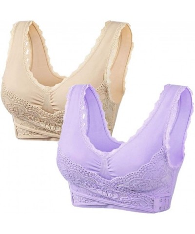 Women's Cross Wrap Adjustable Side Buckle Lace Workout Stretch Yoga Push-up Bra - Khaki+purple - CZ18S2W2TX2 $23.86 Bras