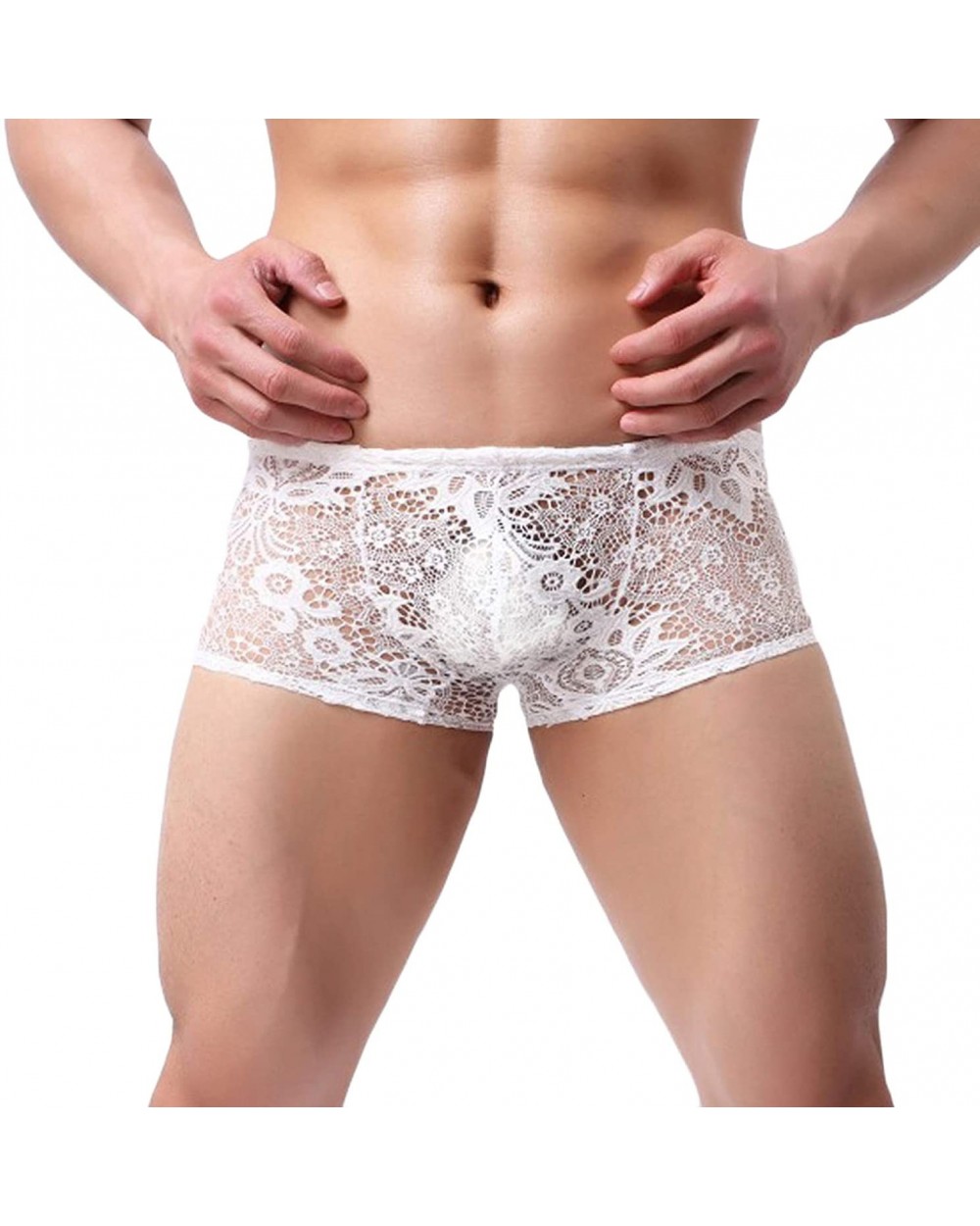 Men's Underwear Sexy Mesh Breathable Boxer Briefs Low Rise Cool Boxers See-Through Transparent Sexy Underwear Trunk - White -...