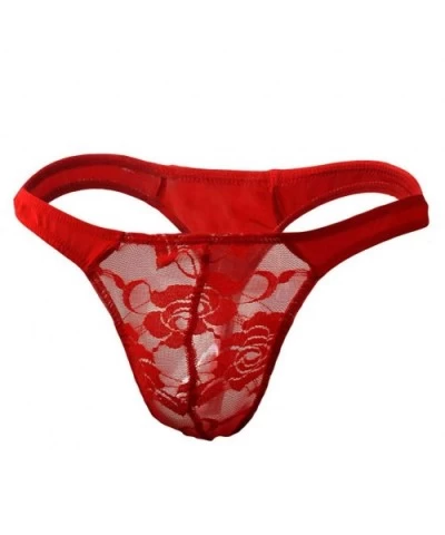 Men's Sexy Lingerie- Lace Mesh g-String Thongs Panties Briefs Underwear Red - CH196YU5WI4 $13.73 G-Strings & Thongs