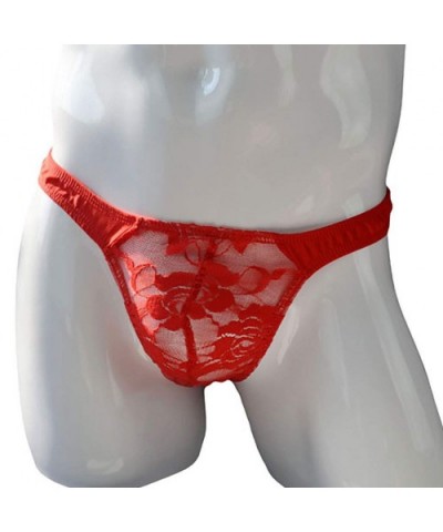 Men's Sexy Lingerie- Lace Mesh g-String Thongs Panties Briefs Underwear Red - CH196YU5WI4 $13.73 G-Strings & Thongs