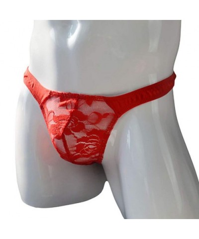 Men's Sexy Lingerie- Lace Mesh g-String Thongs Panties Briefs Underwear Red - CH196YU5WI4 $13.73 G-Strings & Thongs