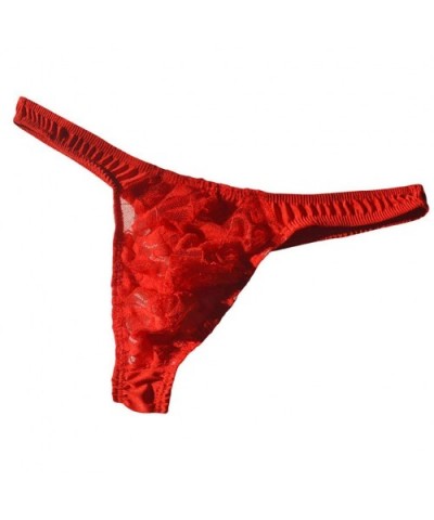 Men's Sexy Lingerie- Lace Mesh g-String Thongs Panties Briefs Underwear Red - CH196YU5WI4 $13.73 G-Strings & Thongs