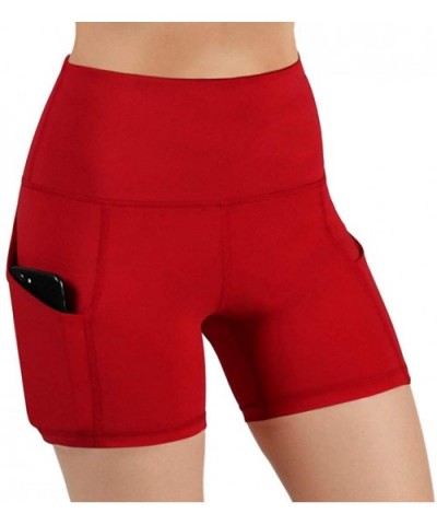 Lady Solid Pocket High-Waist Hip Stretch Underpants Running Fitness Yoga Shorts for Women Red - CE199I4TZEZ $20.59 Bustiers &...