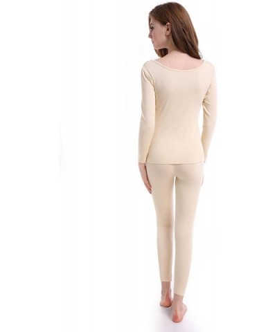 Womens Thermal Underwear Set Ultra Thin Crew Neck Base Layer Stretch Long Johns - Apricot - CJ186KK4SZN $28.44 Thermal Underwear