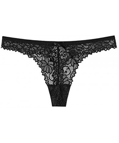 Lace Thong for Women Thin Hollowed Out T Back Low Waist Sexy Thong See Through Panties 3-Pack - 1 Black+ 1 Beige+ 1 Red - CG1...