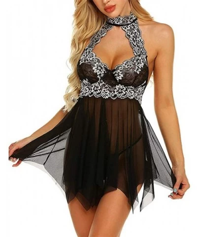 Sexy Sleepwear Lace Halter See Through Women's Nightgown Lingerie Underwear - Black - CB199AWIIM8 $38.44 Nightgowns & Sleepsh...