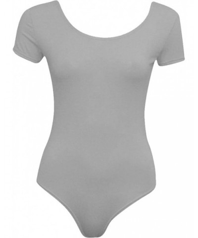 Ladies Plain Cap Sleeve Dance Wear Stretch Bodysuit Womens Leotard Sports Top S/M/L - Light Grey - C5180A4EWXU $24.70 Shapewear