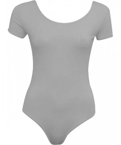 Ladies Plain Cap Sleeve Dance Wear Stretch Bodysuit Womens Leotard Sports Top S/M/L - Light Grey - C5180A4EWXU $24.70 Shapewear