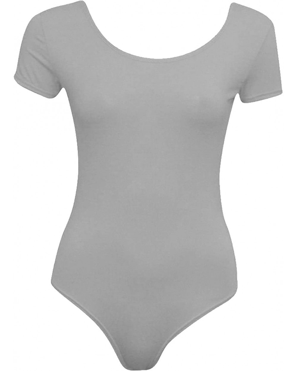 Ladies Plain Cap Sleeve Dance Wear Stretch Bodysuit Womens Leotard Sports Top S/M/L - Light Grey - C5180A4EWXU $24.70 Shapewear