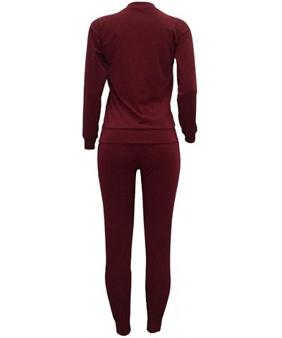 Women's Two Piece Outfits Ruffle Sleeve Sweatshirt and Long Pants Tracksuit - Wine - CS18AECGTT7 $51.53 Thermal Underwear