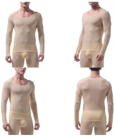 Mens Thin Polyamide Thermal Long Sleeve Top Undershirt T Shirt Underwear - Black - C2189HLAOAQ $28.51 Thermal Underwear